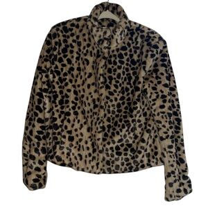 Merona Faux Fur Animal Print Jacket Women's Size Medium Teddy Bomber Baddie